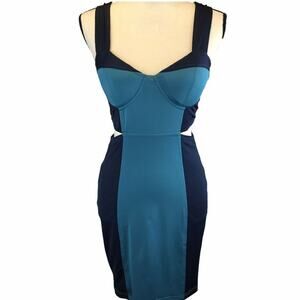 Ark & Co Mini Dress Teal Blue Bodycon Fitted Party Cutout Bustier Womens Medium